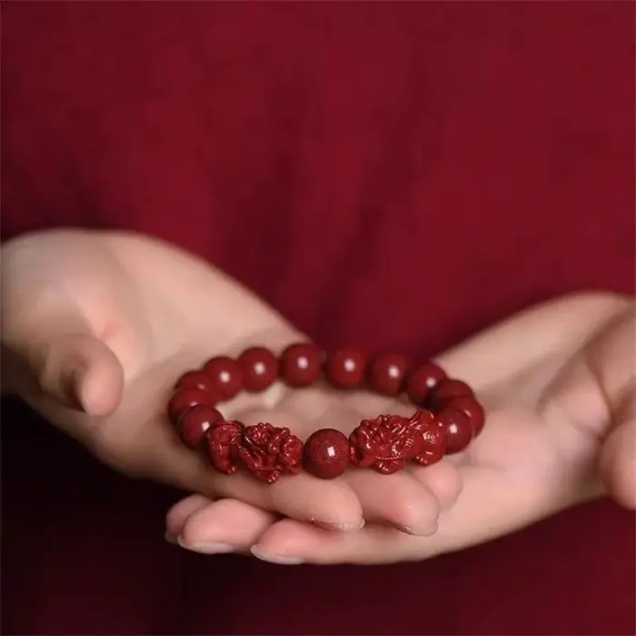 Vintage Red Cinnabar Beads Bracelets for Women Men Charm Pixiu Wealth Lucky Amulet Bracelet Unisex Prayer Jewelry Birthday Gift 2