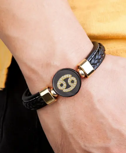 New 12 Constellations Zodiac Sign Bracelet Black Leather Natural Stone Men Bracelets Aries Leo Horoscope Jewelry Christmas Gifts 6