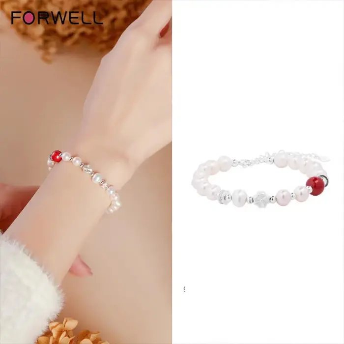 FORWELL Freshwater Pearl Sterling Silver Bracelet Good Luck Bead Exquisite Design Perfect Gift for Girlfriend 6