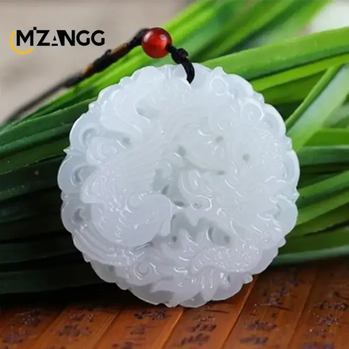Chinese White Jade Dragon and Phoenix Jade Pendant Double-sided Hollow Carved Couple Necklace Lucky Amulet Gift for Men Women 4