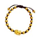Chinese Pixiu Lucky Bead Gold Bracelet! 24K Gold AU999 Women's, Translucent Beads + Matte Pixiu, Adjustable Cord, Birth Year 5