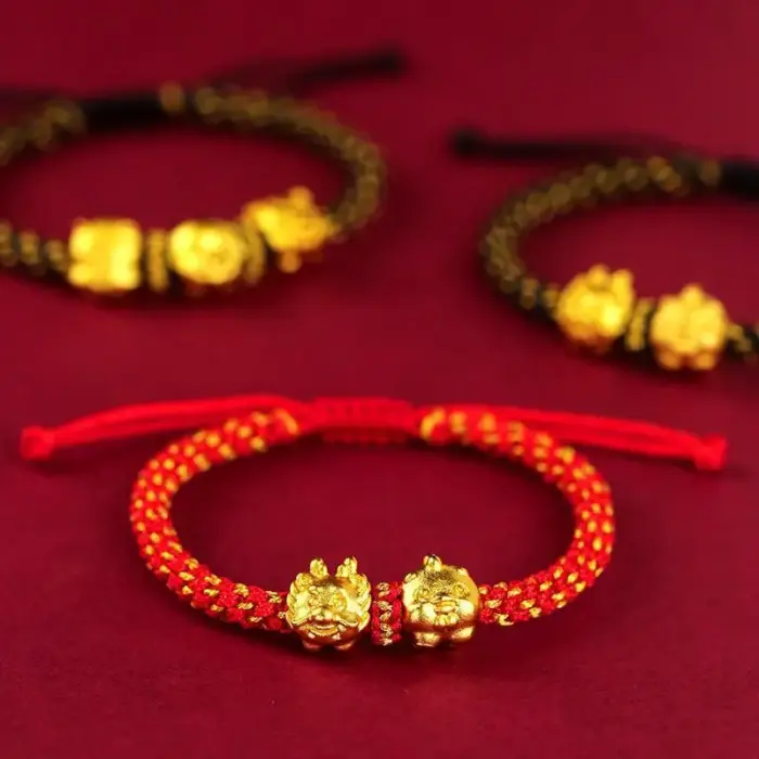 2026 Dragon Birth Year Zodiac Three-in-one Liuhe Bracelet Male RedRope Golden Chicken Cattle Dog Rabbit Mascot Hand Rope Female 3