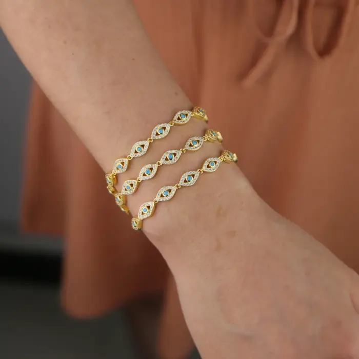15+4cm gold color filled micro pave cz lovely turkish evil eye charm beads linked bracelet for girl women fashion jewelry 5