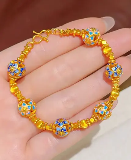 AU999 Bauhinia Lucky Bead Bracelet Women's 24K Gold - Anti-deform gold, durable band, bead carries wishes 1