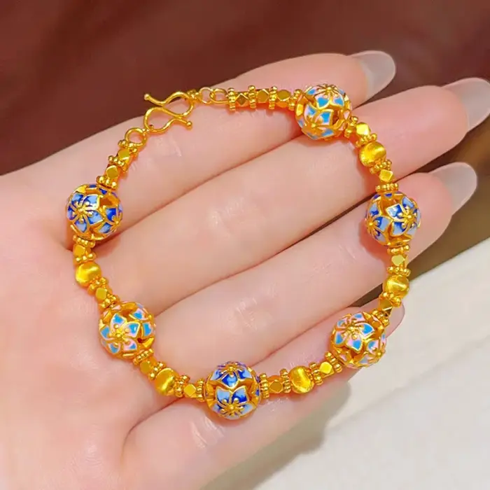 AU999 Bauhinia Lucky Bead Bracelet Women's 24K Gold - Anti-deform gold, durable band, bead carries wishes 1 AU999 Bauhinia Lucky Bead Bracelet Women's 24K Gold - Anti-deform gold, durable band, bead carries wishes 1