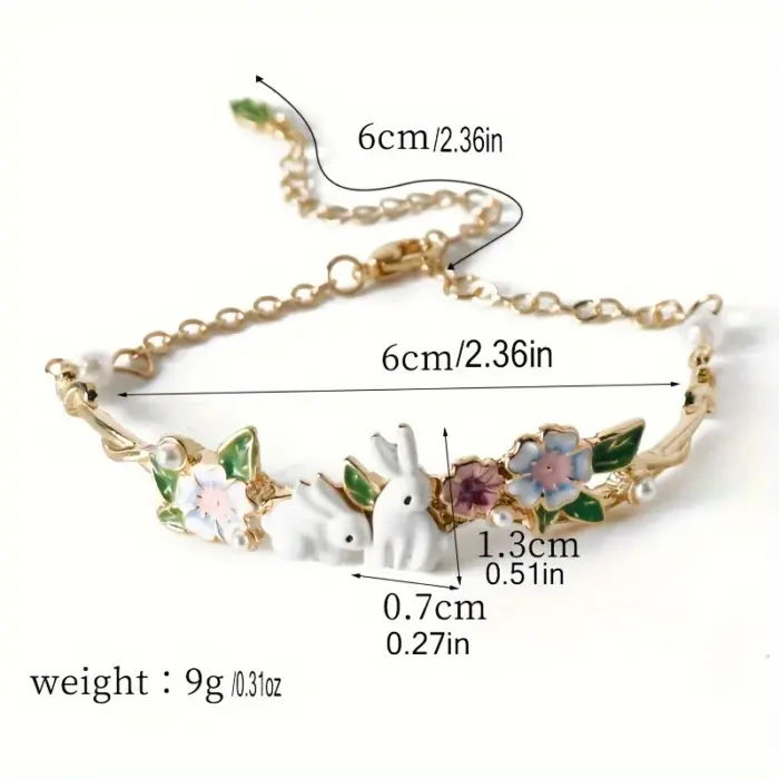 Cute bunny flower bracelet, pearl zodiac animal bracelet, cute, kawaii, Easter gift 2