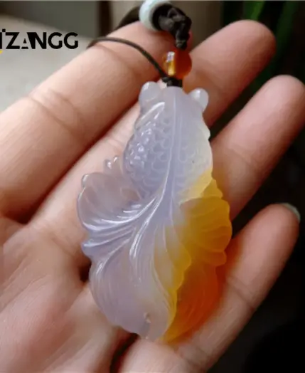 Natural Agate Chalcedony Goldfish Pendant Hand Carved Chalcedony Gold Fish Lucky Blessing Necklace Pendant Fine Jewelry 2 Natural Agate Chalcedony Goldfish Pendant Hand Carved Chalcedony Gold Fish Lucky Blessing Necklace Pendant Fine Jewelry 2