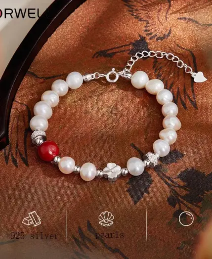FORWELL Freshwater Pearl Sterling Silver Bracelet Good Luck Bead Exquisite Design Perfect Gift for Girlfriend 2