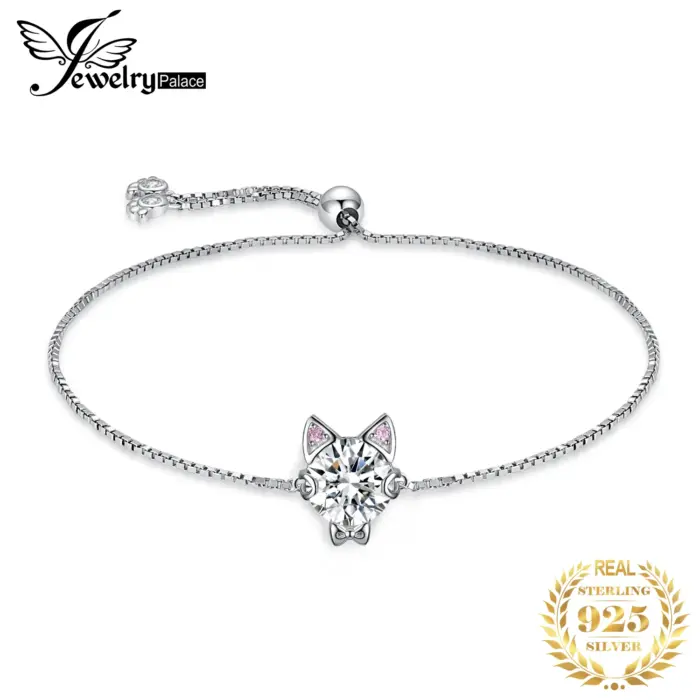 JewelryPalace New Arrival Love Cat 1.7ct Round Gemstone 925 Sterling Silver Adjustable Link Bracelet for Woman Fine Jewelry Gift 1