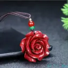 Fashion Cinnabar Jade Rose Flower Pendant Necklace Jewellery Chinese Healing Women Man Luck Gift Sweater Chain 4