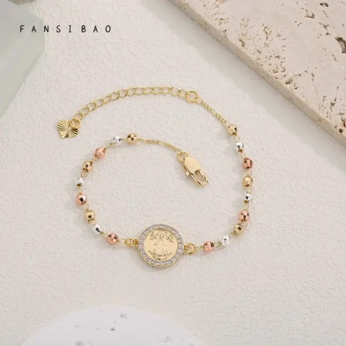 FanSibao Fashion Frontier Maria Statue Tri color Mixed Bead Bracelet Cross Design Women's Exclusive Bracelet 5