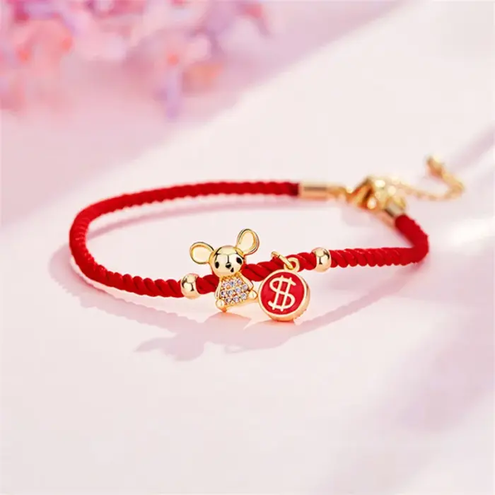 Red Rope Bracelet Zodiac Rats Bracelets For Women Birthday Lucky Wish Jewelry Bangle Girl New Year Christmas Ornaments Xmas Gift 1