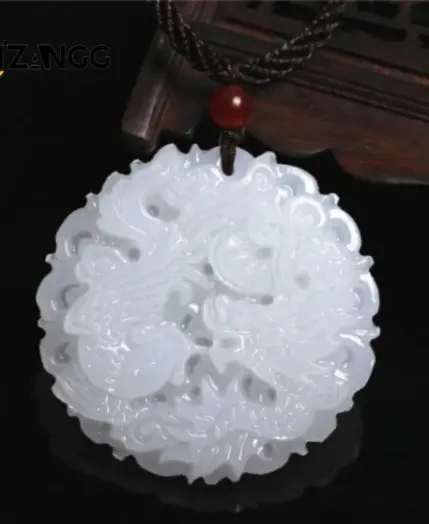 Chinese White Jade Dragon and Phoenix Jade Pendant Double-sided Hollow Carved Couple Necklace Lucky Amulet Gift for Men Women 3