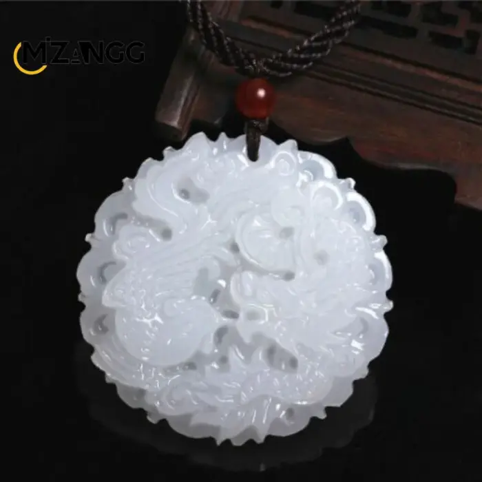 Chinese White Jade Dragon and Phoenix Jade Pendant Double-sided Hollow Carved Couple Necklace Lucky Amulet Gift for Men Women 3