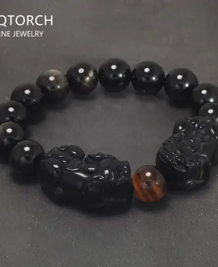 Natural Obsidian Stone Beads Pixiu Bracelet for Men Black/Gold Obsidian Vintage Chinese Fengshui Wealth and Luck Jewelry 1 Natural Obsidian Stone Beads Pixiu Bracelet for Men Black/Gold Obsidian Vintage Chinese Fengshui Wealth and Luck Jewelry 1