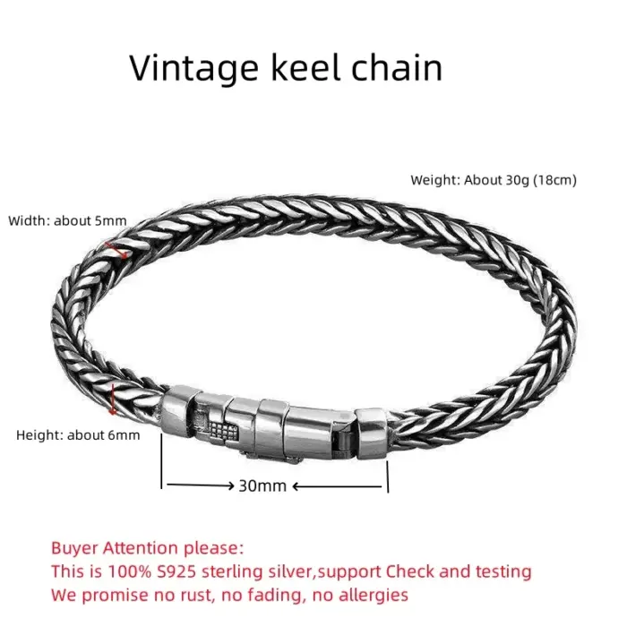 S925 Silver Factory Price handwoven vintage overbearing style personality keel bracelet men's and women's fashion jewelry gift 2 S925 Silver Factory Price handwoven vintage overbearing style personality keel bracelet men's and women's fashion jewelry gift 2