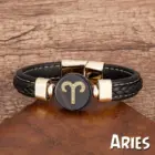 New 12 Constellations Zodiac Sign Bracelet Black Leather Natural Stone Men Bracelets Aries Leo Horoscope Jewelry Christmas Gifts 2
