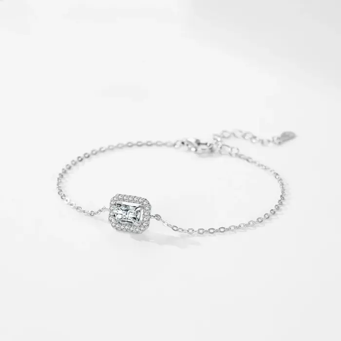 Ailmay 925 Sterling Silver Luxury Dazzling Rectangle1Ct Zirconia Link Chain Charm Bracelet For Women Wedding Engagement Jewelry 3