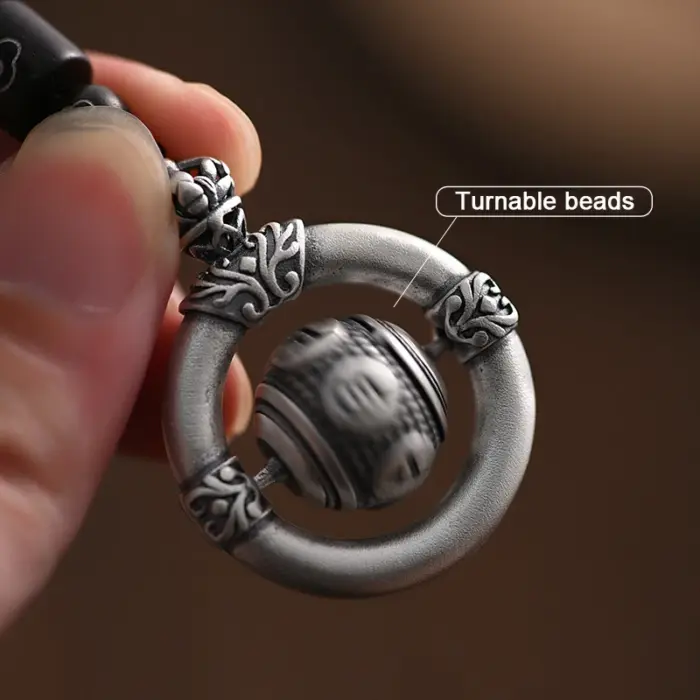 Chinese Peace Knot Pendant Necklace with Om Six-Character Mantra Rotate Beads for Men Women Amulet Jewelry Blessings & Harmony 3