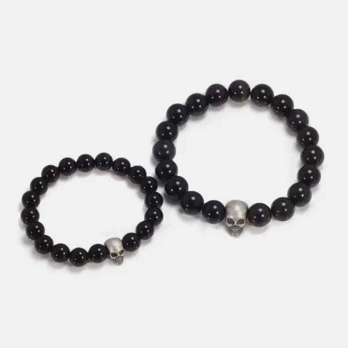 Vintage 925 Sterling Silver Skull Beaded Bracelet Natural Tiger Eye Agate Stone Beads Men Women Couple Fine Jewelry 2