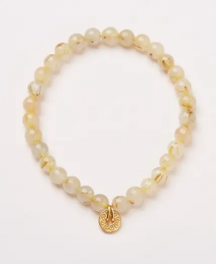 Natural Golden Rutilated Quartz Beads Beaded Strand Stretch Money Bracelet for Women Lucky Ancient Gold Coins Charm Bangle 1641 2