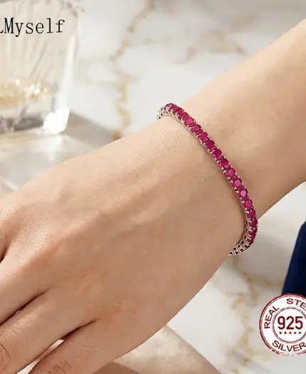 YLMyself 925 Silver Tennis Bracelet For Women, 3mm Ruby Or Sapphire Cubic Zircon, 15–20CM, Elegant Wedding Jewelry Gift 2