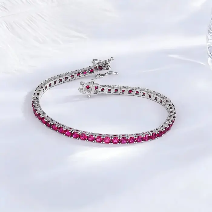 YLMyself 925 Silver Tennis Bracelet For Women, 3mm Ruby Or Sapphire Cubic Zircon, 15–20CM, Elegant Wedding Jewelry Gift 3