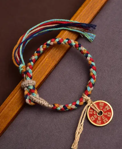 Handmade Good Lucky Tibetan Bracelet Colorful Thread Charm Rope Bracelet & Bangles Knots Red Thread Coin Bracelets Original 1