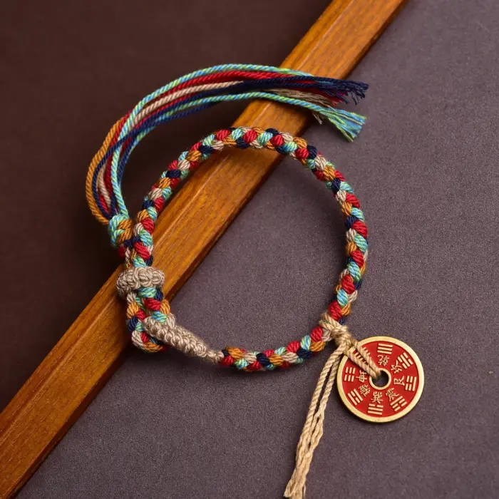 Handmade Good Lucky Tibetan Bracelet Colorful Thread Charm Rope Bracelet & Bangles Knots Red Thread Coin Bracelets Original 1