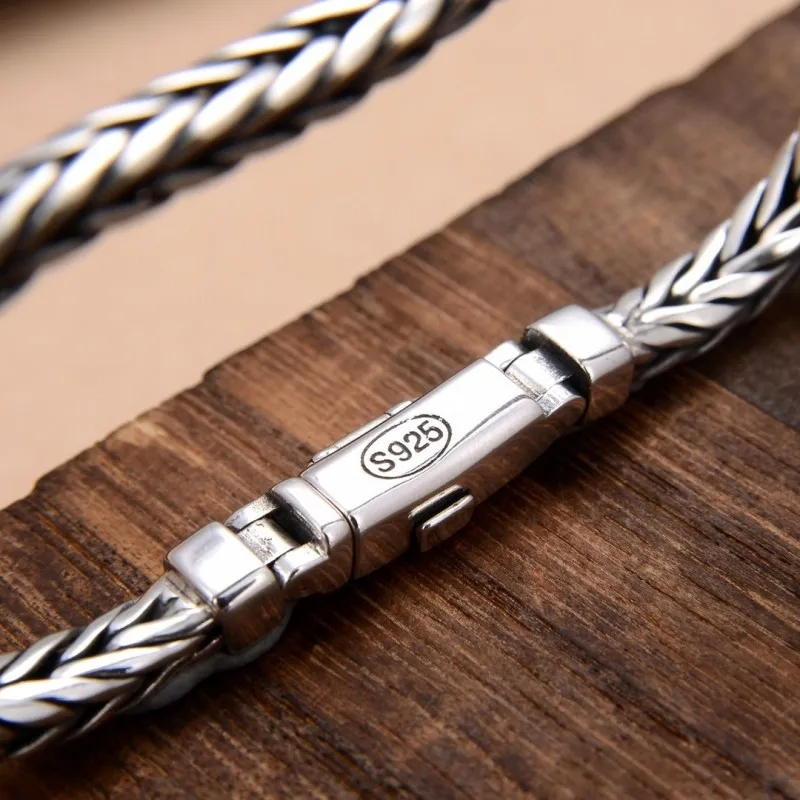 S925 Silver Factory Price handwoven vintage overbearing style personality keel bracelet men's and women's fashion jewelry gift