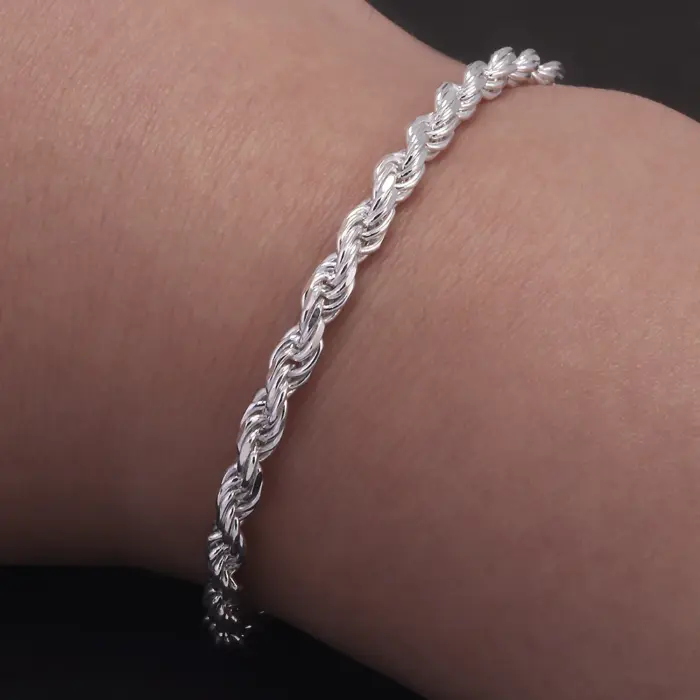 3.3mm 925 Sterling Silver Classic Twist Rope Chain Link Bracelet Unisex Diamond-Cut Braided Rope Bracelet Fashion Jewelry 6 3.3mm 925 Sterling Silver Classic Twist Rope Chain Link Bracelet Unisex Diamond-Cut Braided Rope Bracelet Fashion Jewelry 6