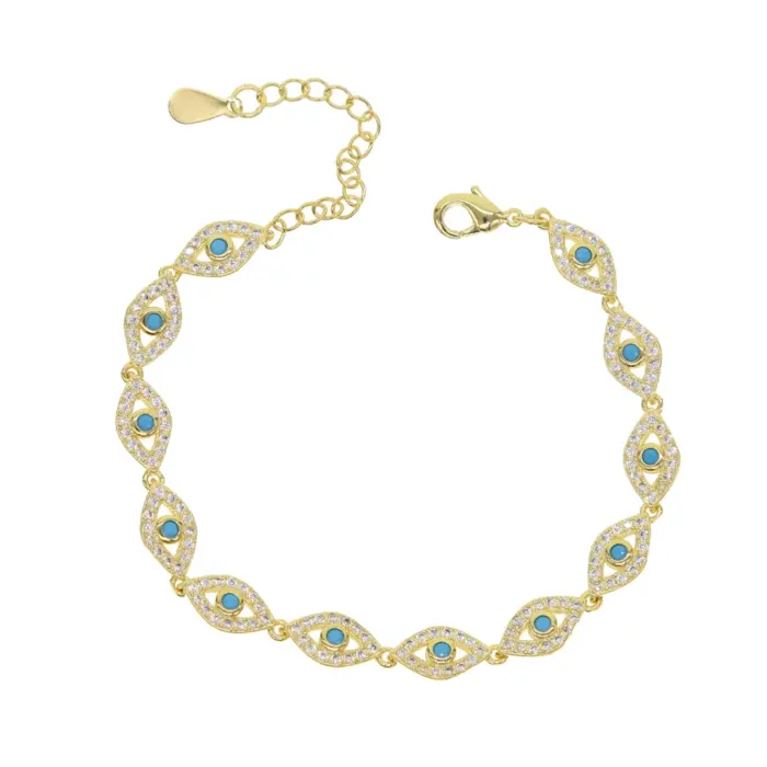 15+4cm gold color filled micro pave cz lovely turkish evil eye charm beads linked bracelet for girl women fashion jewelry 3