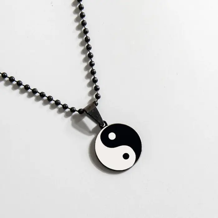 Stainless Steel Round Yin Yang Tai Chi Pendant Necklace For Men Chinese Taoist Amulet Jewelry 2