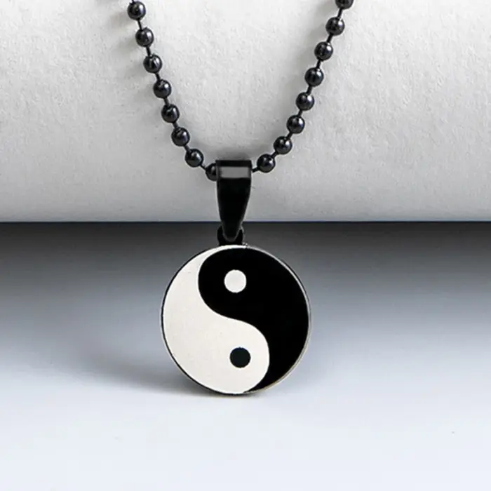 Stainless Steel Round Yin Yang Tai Chi Pendant Necklace For Men Chinese Taoist Amulet Jewelry 1