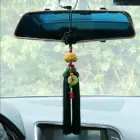Chinese Knot Natural Obsidian Carved Lotus God of Fortune Amulet Lucky Pendant Silk Tassel Ornaments Gift keychain Jewelry 2