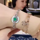 BELLUX 925 Silver Synthetic Zircon Bracelet Green Chalcedony Lucky Buckle Full Diamond Fashion Bracelet 4