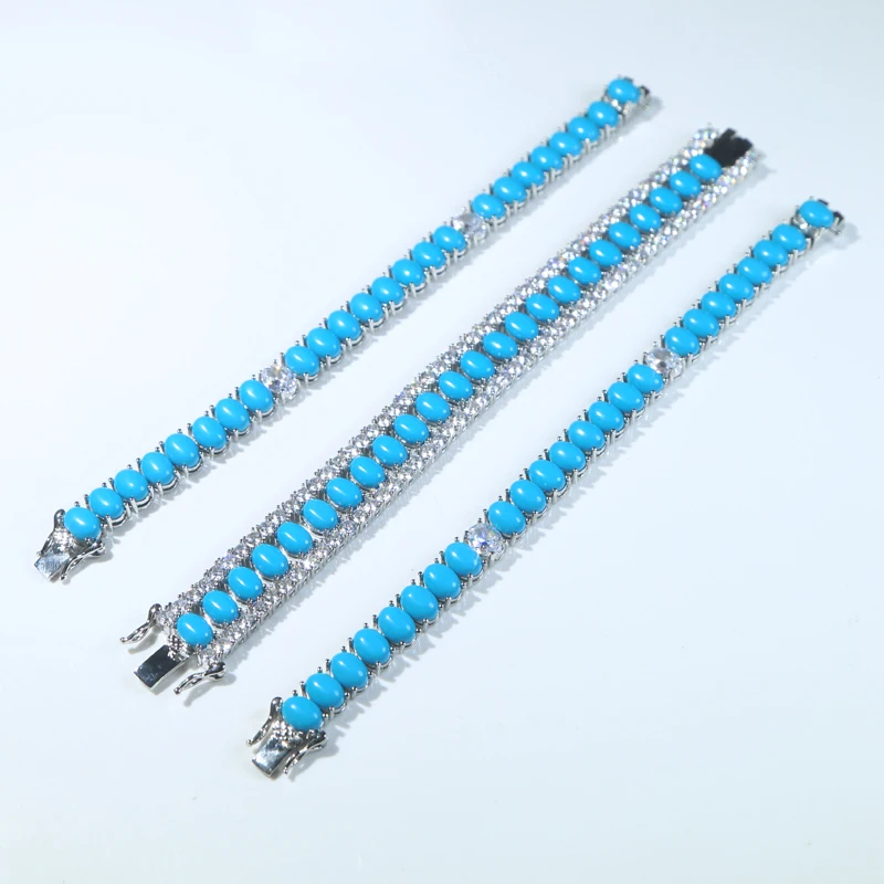 New Women Jewelry Geometric Oval Blue Turquoises Stone Tennis Bracelet For Women