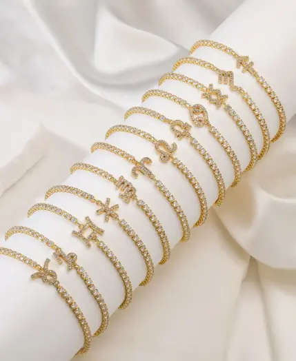 HECHENG,Constellation bracelet,Star Zodiac Sign 12 Constellation Bracelet Zircon Charm Gold Color Chain Bracelet for Women Birth 1
