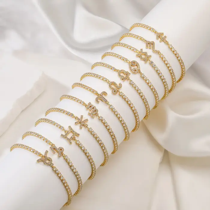 HECHENG,Constellation bracelet,Star Zodiac Sign 12 Constellation Bracelet Zircon Charm Gold Color Chain Bracelet for Women Birth 1