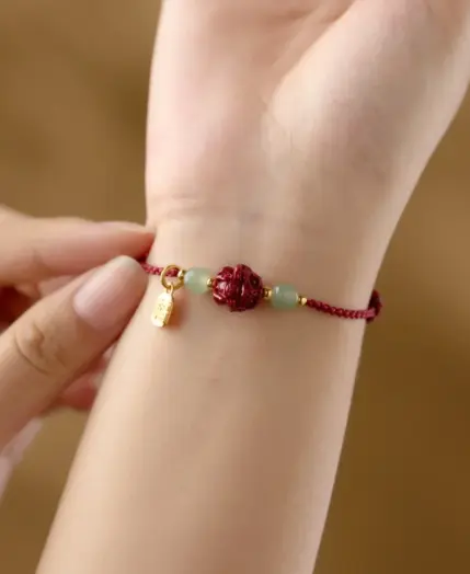 Natural Hetian Jade Transfer Bead Chinese Zodiac Cinnabar Bracelet Zodiac Year Lucky Red String Blessing Pendant Unisex Jewelry 2