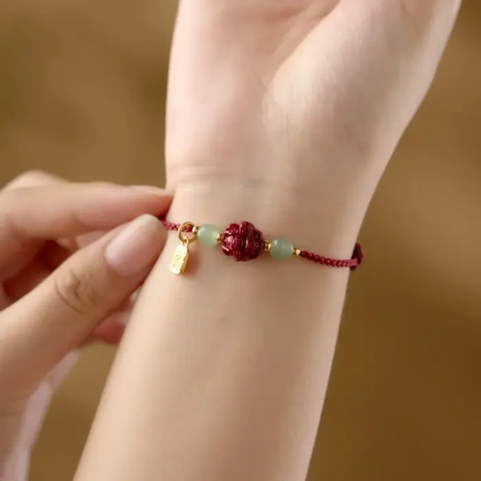 Natural Hetian Jade Transfer Bead Chinese Zodiac Cinnabar Bracelet Zodiac Year Lucky Red String Blessing Pendant Unisex Jewelry 2