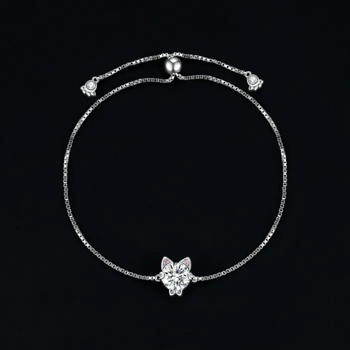 JewelryPalace New Arrival Love Cat 1.7ct Round Gemstone 925 Sterling Silver Adjustable Link Bracelet for Woman Fine Jewelry Gift 4