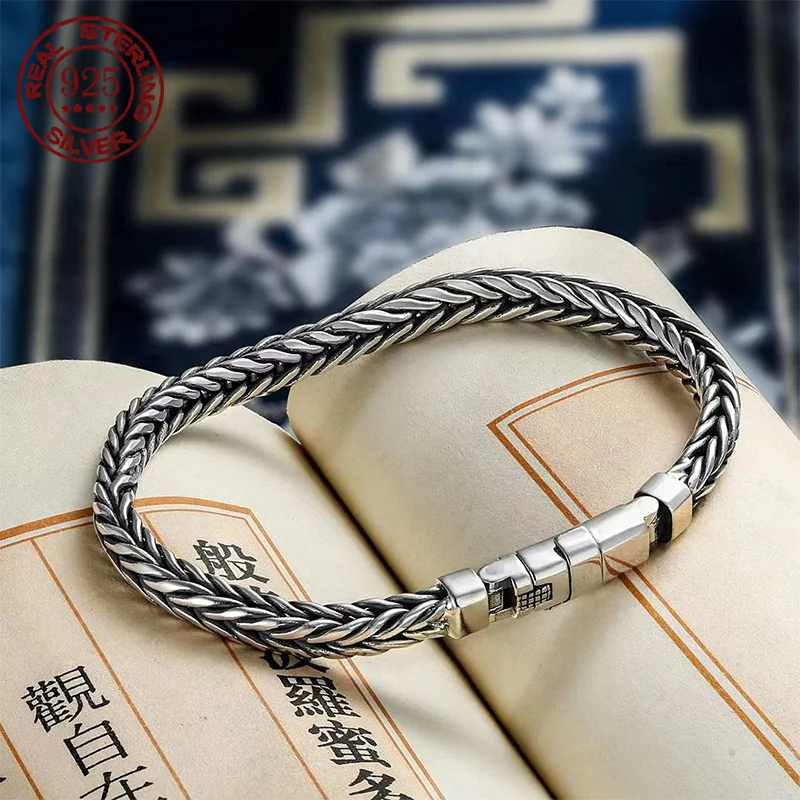 S925 Silver Factory Price handwoven vintage overbearing style personality keel bracelet men's and women's fashion jewelry gift