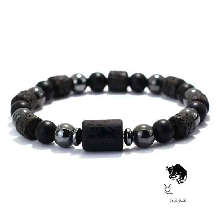 Stylish Zodiac Bracelet Men Women Natural Volcanic Rock Onyx Stone Beaded Braclet Hematite Healing Braslet Couple Brazalete Gift 5