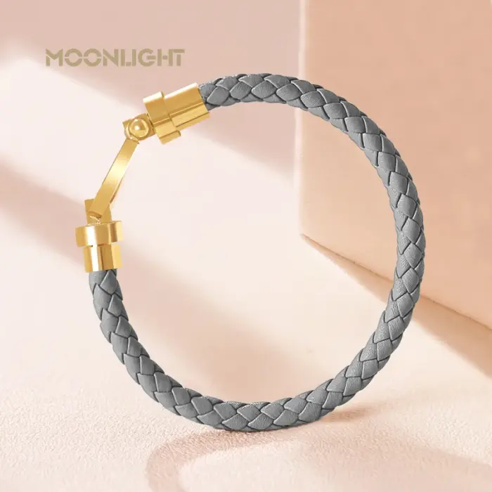 MOONLIGHT Classic Style Genuine Braided Leather Bracelets for Women Simple U-shaped Couples Bracelet Female Man Jewelry Gift 3