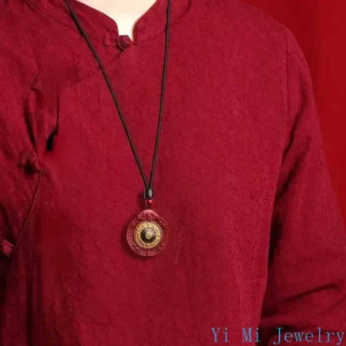 Natural Mineral Vermilion Sand Nine Eight Trigrams Pendant Necklace Jewelry Chinese Healing Women Men Lucky Gift Sweater Chain 6