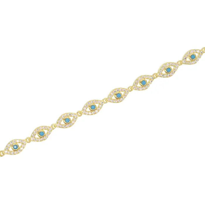 15+4cm gold color filled micro pave cz lovely turkish evil eye charm beads linked bracelet for girl women fashion jewelry 2