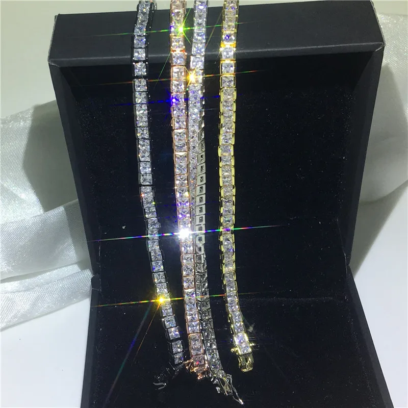 Trendy Princess cut Lab Diamond Bangle Bracelet 14K Gold Engagement Wedding Bracelets For Women Bridal Tennis Party Jewelry Gift