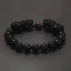 Natural Obsidian Stone Beads Pixiu Bracelet for Men Black/Gold Obsidian Vintage Chinese Fengshui Wealth and Luck Jewelry 4