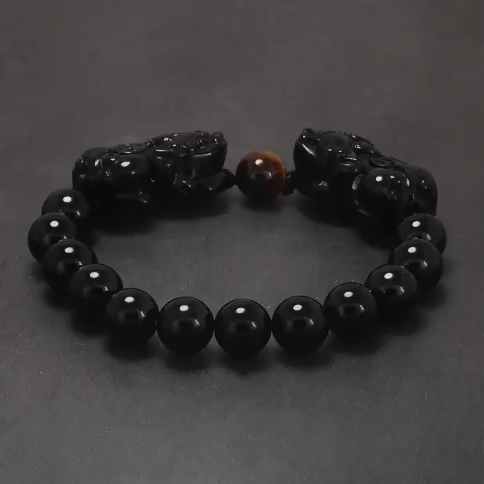 Natural Obsidian Stone Beads Pixiu Bracelet for Men Black/Gold Obsidian Vintage Chinese Fengshui Wealth and Luck Jewelry 4 Natural Obsidian Stone Beads Pixiu Bracelet for Men Black/Gold Obsidian Vintage Chinese Fengshui Wealth and Luck Jewelry 4